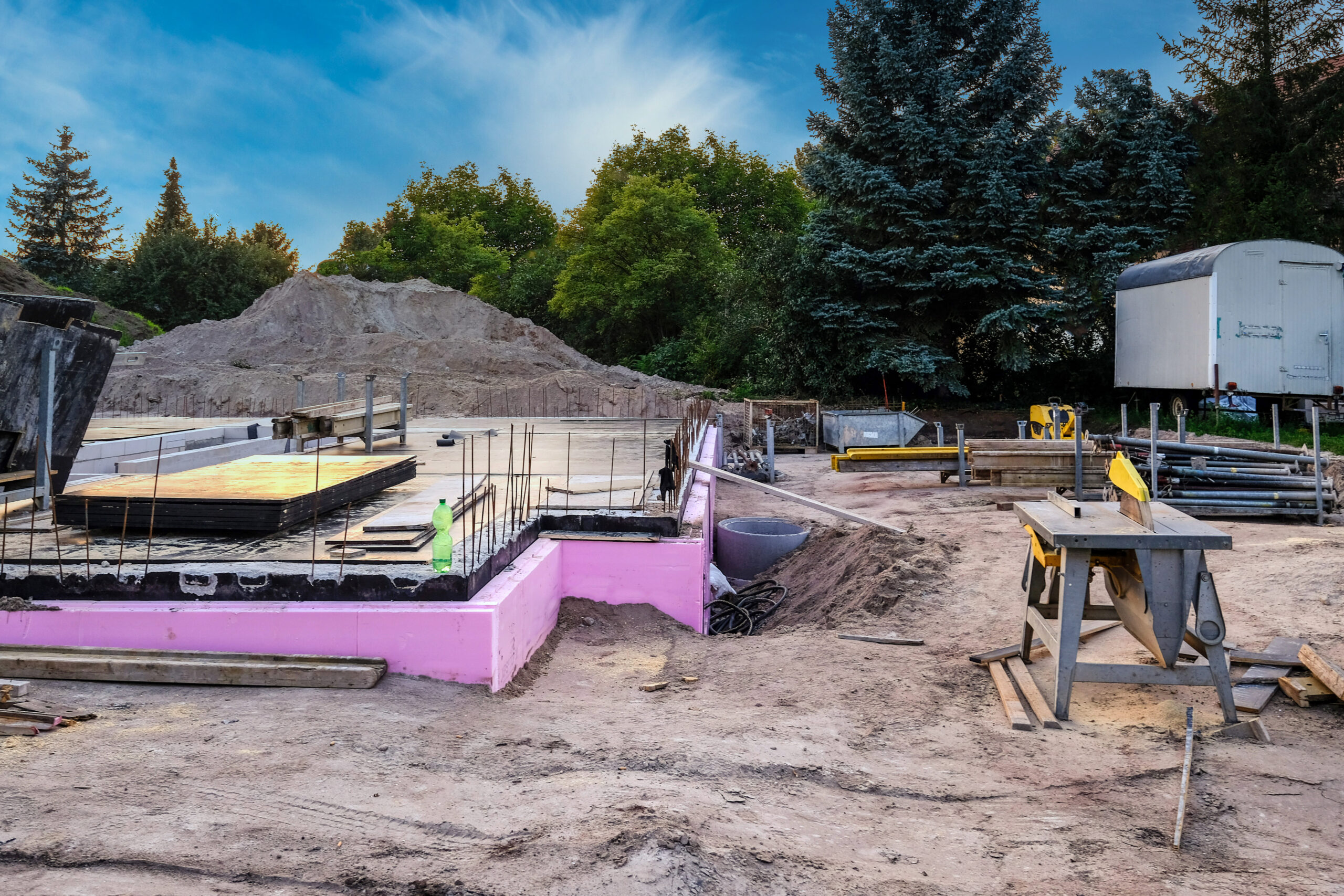 The foundation with the basement of a new house